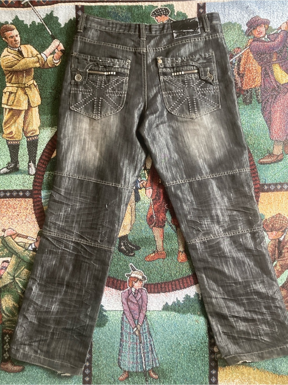 Men's Straight Jeans in Faded Black with Contrast Stitching